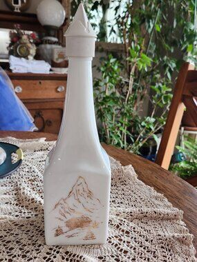 Vintage Cheri-Suisse White Milk Glass Liqueur Decanter